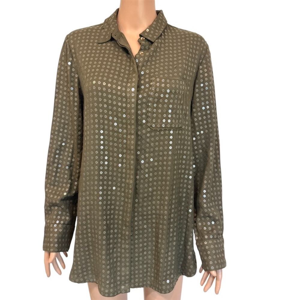 Anthropologie Maeve small Arwa sequin button up shirt blouse TLS2 2764